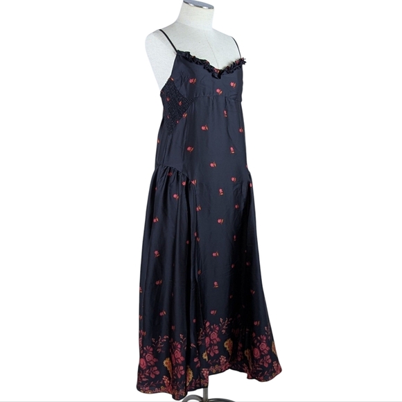 Free People On My Own Maxi Dress Sleeveless Floral Print Satin Black Combo M NWT - Picture 6 of 14